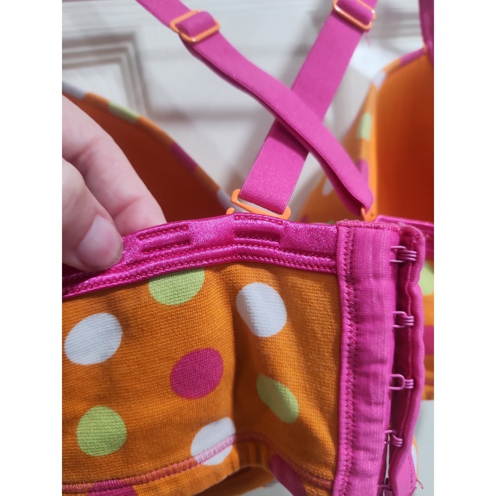 Cacique Bra Underwire Orange Hot Pink Polka Dots Cotton 40DDD Convertible Straps - Picture 13 of 15